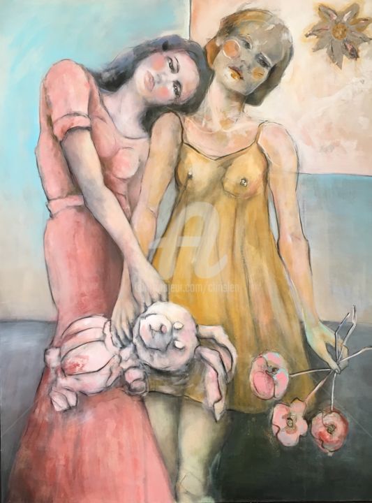 Painting titled "La première fleur" by Chrislen, Original Artwork, Acrylic