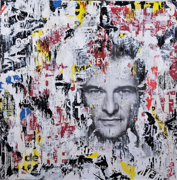 Collages titled "David Hallyday" by Chriso, Original Artwork, Collages Mounted on Wood Stretcher frame