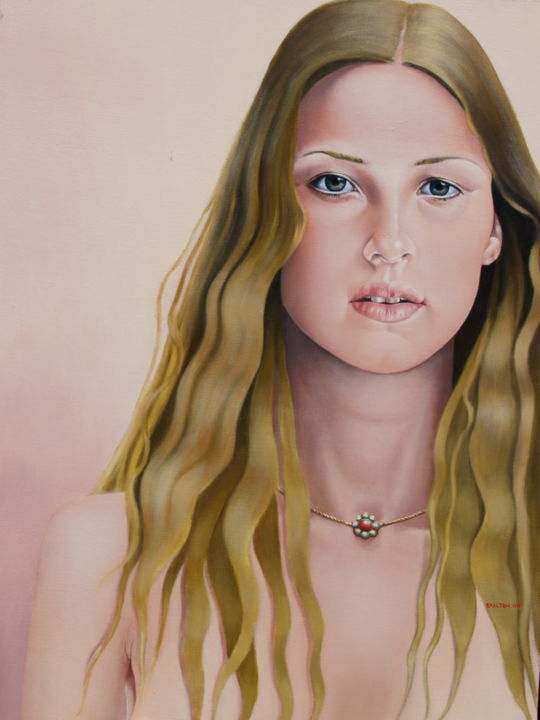 Painting titled "girl with long hair" by Christopher Skelton, Original Artwork, Oil