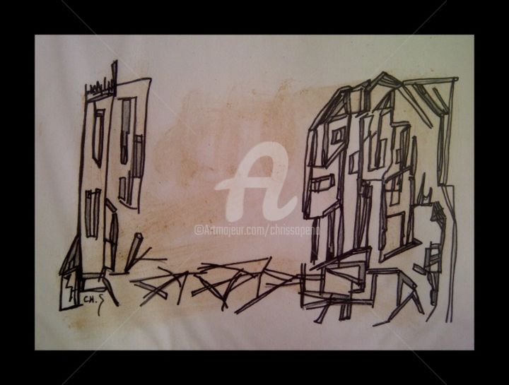Drawing titled "Invisible Town 16" by Chris.Sopena, Original Artwork