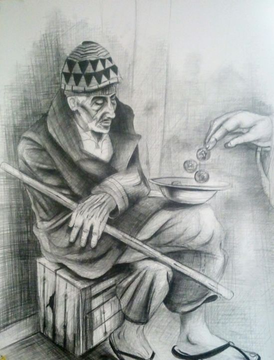 Desenho intitulada "Le vieillard" por Christ Fabien Touboui, Obras de arte originais, Conté