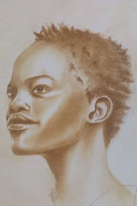 Desenho intitulada "FEMME AFRICAINE" por Christ Fabien Touboui, Obras de arte originais