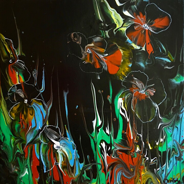 Malerei mit dem Titel "Orchideen" von Christa Schwarz, Original-Kunstwerk, Acryl