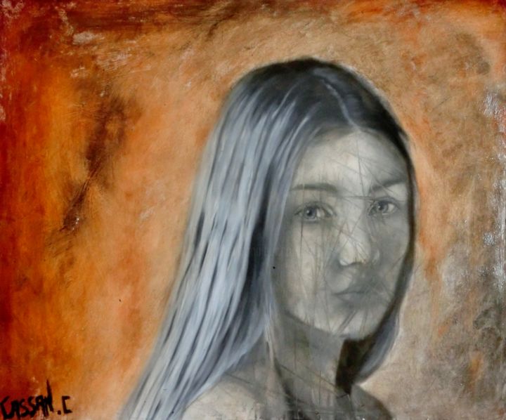 Peinture intitulée "visage femme" par Christophe Cassan, Œuvre d'art originale, Huile