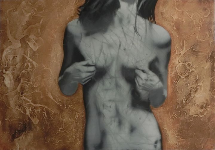 Painting titled "Huile, femme nue de…" by Christophe Cassan, Original Artwork, Oil