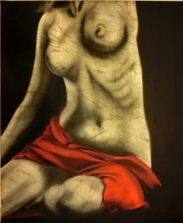 Painting titled "femme drapée" by Christophe Cassan, Original Artwork, Oil