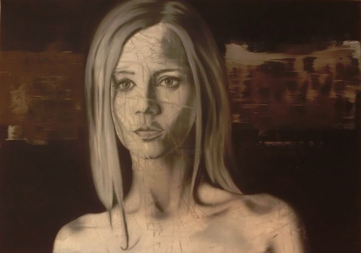 Malerei mit dem Titel "visage femme, huile" von Christophe Cassan, Original-Kunstwerk, Öl