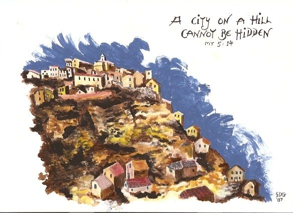 Drawing titled "A City on a Hill" by Hardy Loeffler, Original Art,