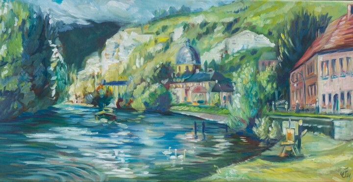 Peinture intitulée "Sur les berges des…" par Christel Fréon, Œuvre d'art originale, Huile