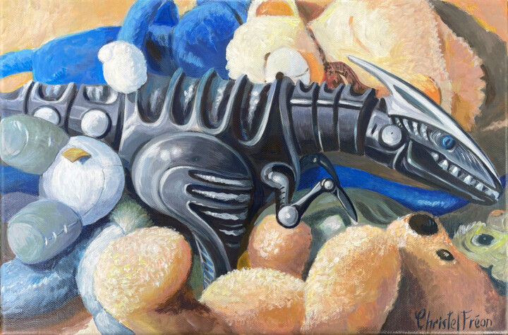 Pintura titulada "Le singe bleu terra…" por Christel Fréon, Obra de arte original, Acrílico Montado en Bastidor de camilla d…