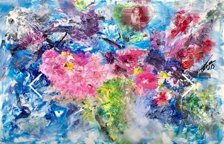 Peinture intitulée "WATER FLOWERS" par Christel Lebeau, Œuvre d'art originale, Acrylique