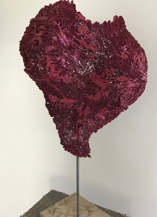 Escultura titulada "buste rouge" por Christel Pouthier, Obra de arte original