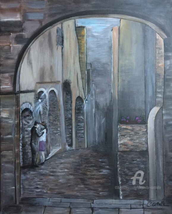 Painting titled "Ruelle déserte" by Christelle Cottrelle, Original Artwork, Acrylic