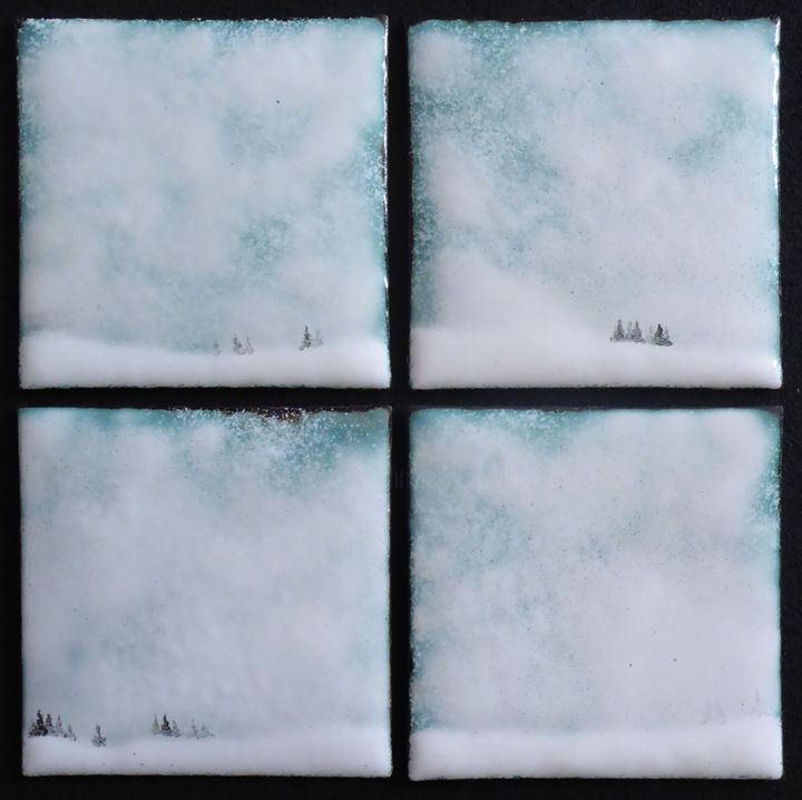 Painting titled "WINTER #4XS" by Christelle Derenne, Original Artwork, Enamel Mounted on Other rigid panel
