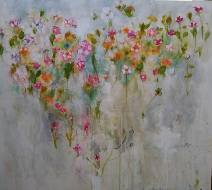 Pintura intitulada "Empreintes fleuries" por Hervieu Christelle, Obras de arte originais, Acrílico