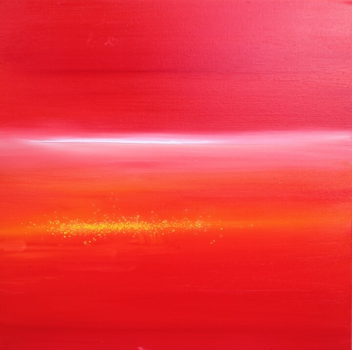 Peinture intitulée "Horizon rouge 1" par Christelle Julia, Œuvre d'art originale, Huile