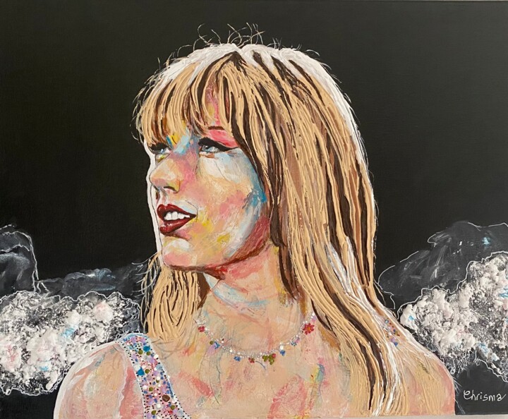 Peinture intitulée "Taylor Swift" par Christelle Mayeur, Œuvre d'art originale, Pâte polymère Monté sur Châssis en bois