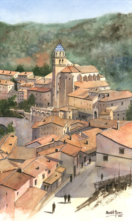 Pintura titulada "Albarracin" por Christelle Noireau, Obra de arte original, Acuarela