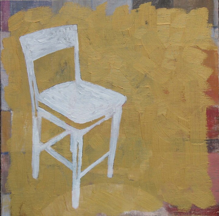 Painting titled "Chaise et or" by Christelle Prat, Original Artwork, Oil Mounted on Cardboard