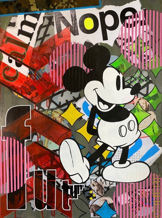Schilderij getiteld "Mickey pop art" door Christelle Riffet (Céhère), Origineel Kunstwerk, Acryl Gemonteerd op Frame voor ho…