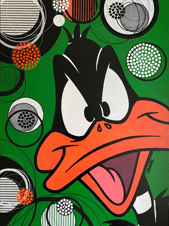 Schilderij getiteld "Raging duck" door Christelle Riffet (Céhère), Origineel Kunstwerk, Acryl Gemonteerd op Frame voor houte…