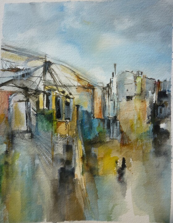 Peinture intitulée "Rue des Halles" par Christelle Veron Cherbonnier, Œuvre d'art originale, Aquarelle