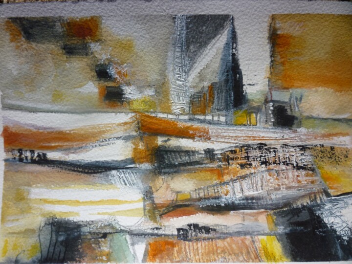 Schilderij getiteld "Voyage en Eurostar" door Christelle Veron Cherbonnier, Origineel Kunstwerk, Aquarel