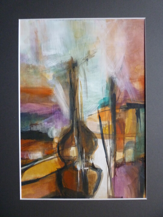 Painting titled "Violoncelliste" by Christelle Veron Cherbonnier, Original Artwork, Other