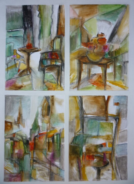 Painting titled "Maison de famille" by Christelle Veron Cherbonnier, Original Artwork, Watercolor