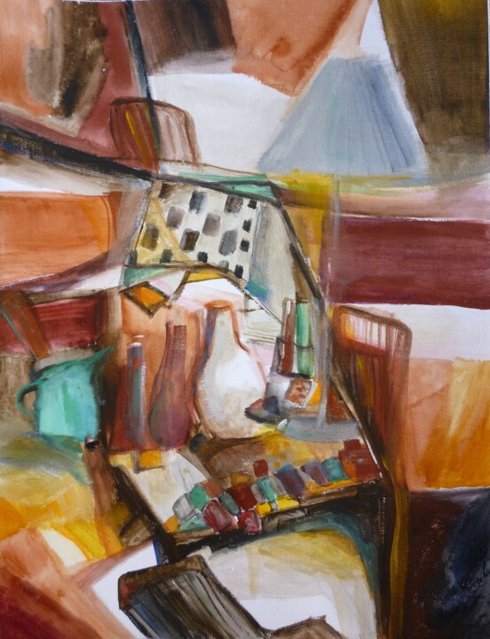 Painting titled "Jeux de société" by Christelle Veron Cherbonnier, Original Artwork, Gouache