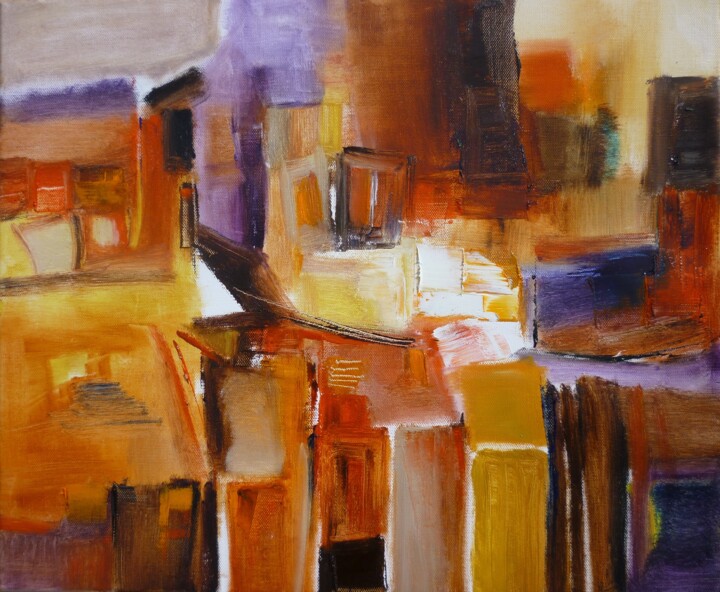 Painting titled "Retour au village" by Christelle Veron Cherbonnier, Original Artwork, Oil