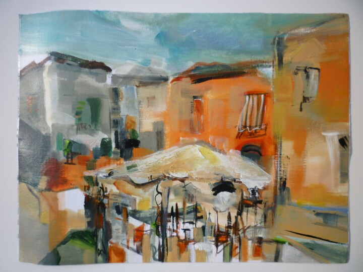 Painting titled "Terrasses d'été" by Christelle Veron Cherbonnier, Original Artwork, Acrylic