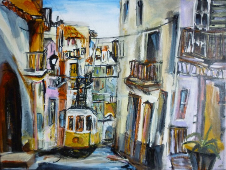 Painting titled "Ruelles du Sud" by Christelle Veron Cherbonnier, Original Artwork, Acrylic Mounted on Wood Stretcher frame