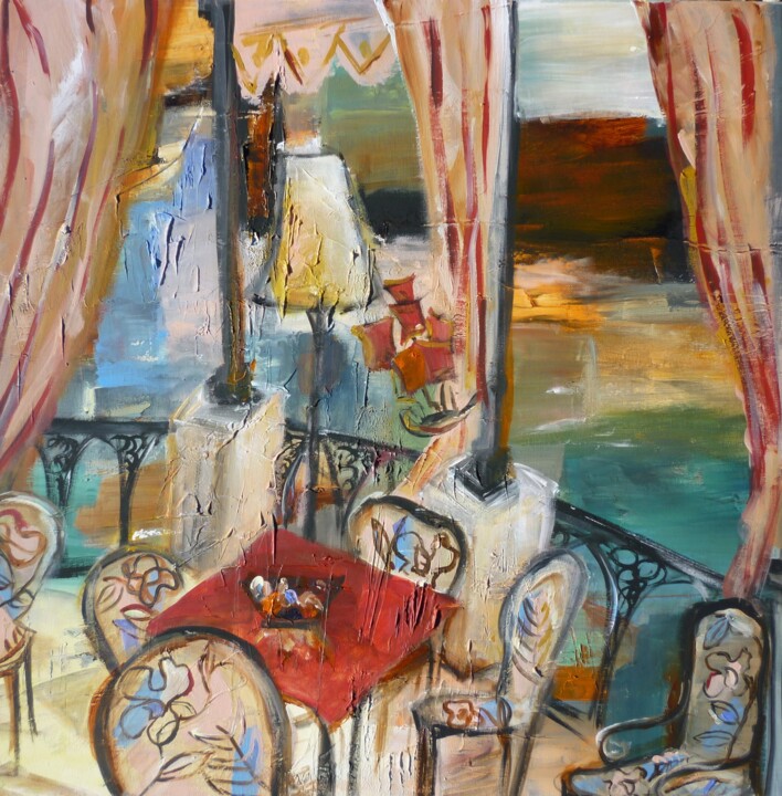 Malerei mit dem Titel "Rivieira italienne" von Christelle Veron Cherbonnier, Original-Kunstwerk, Acryl