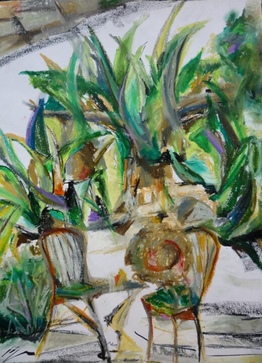 Painting titled "Jardin exotique" by Christelle Veron Cherbonnier, Original Artwork, Ink