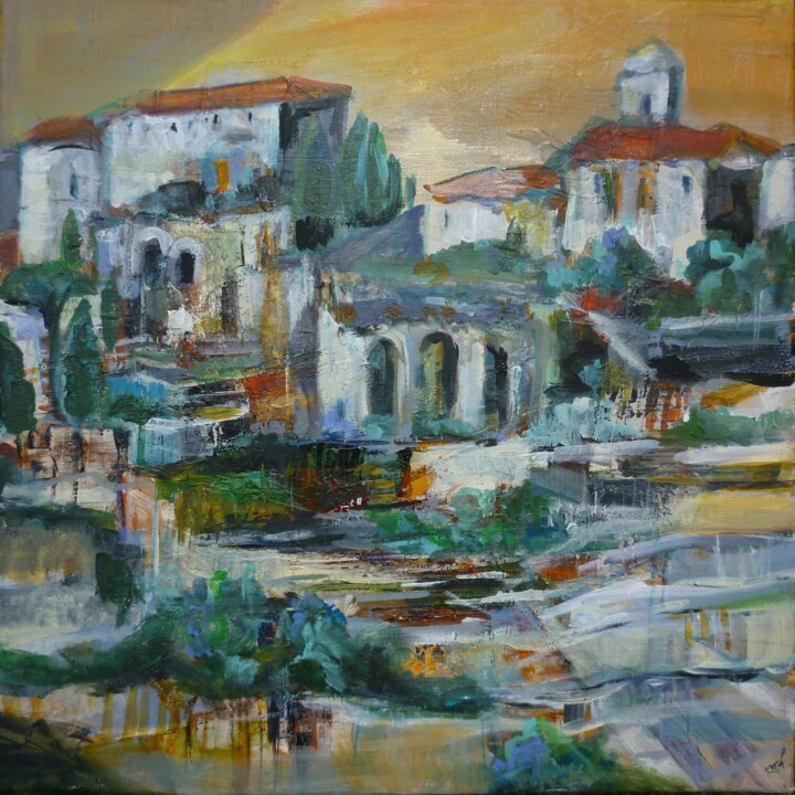 Painting titled "Arrière-pays" by Christelle Veron Cherbonnier, Original Artwork, Acrylic Mounted on Wood Stretcher frame