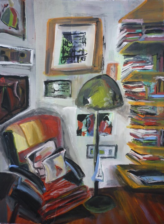 Peinture intitulée "Le recoin des livres" par Christelle Veron Cherbonnier, Œuvre d'art originale, Acrylique