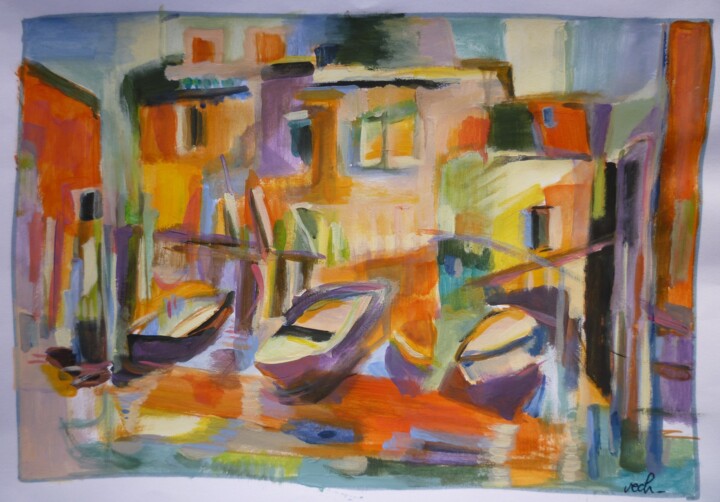 Peinture intitulée "Martigues ( d'après…" par Christelle Veron Cherbonnier, Œuvre d'art originale, Acrylique