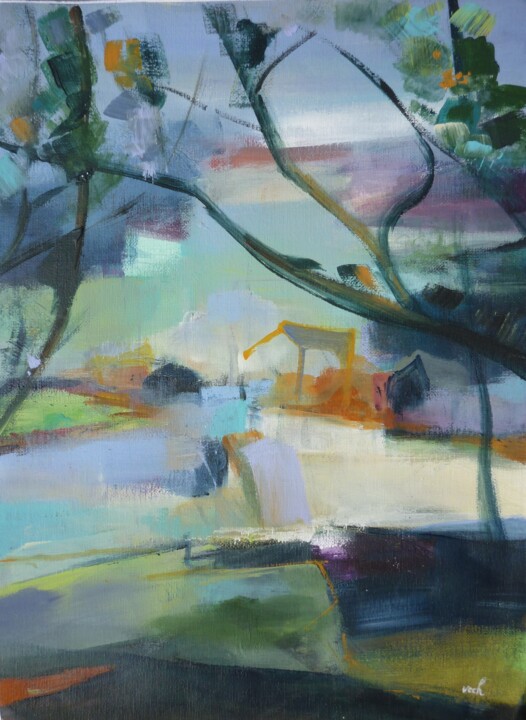 Peinture intitulée "Le hameau" par Christelle Veron Cherbonnier, Œuvre d'art originale, Acrylique