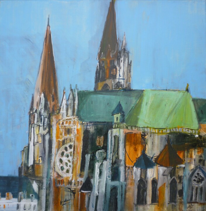 Painting titled "Cathédrale 2" by Christelle Veron Cherbonnier, Original Artwork, Acrylic Mounted on Wood Stretcher frame