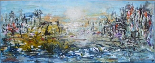 Painting titled "Remous à l'aube" by Christelle Veron Cherbonnier, Original Artwork