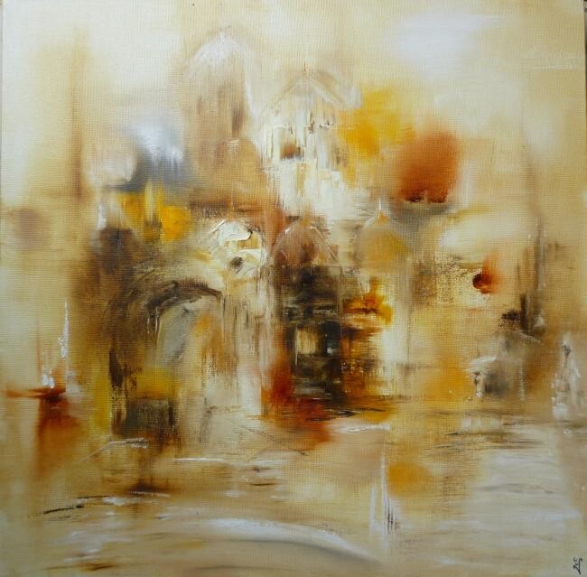 Painting titled "Cité d'argile" by Christelle Veron Cherbonnier, Original Artwork