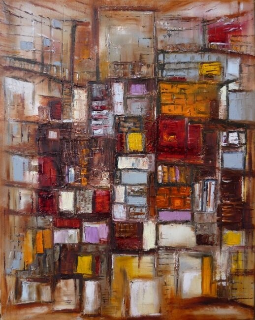 Painting titled "Bibliothèque 19°s" by Christelle Veron Cherbonnier, Original Artwork