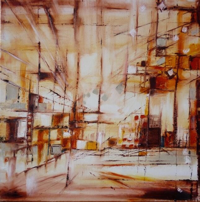 Peinture intitulée "La ligne de tramway" par Christelle Veron Cherbonnier, Œuvre d'art originale