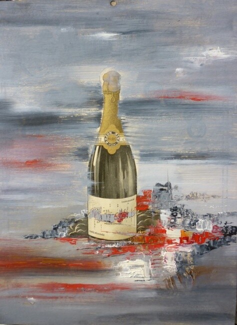 Malerei mit dem Titel "Une bouteille à la…" von Christelle Veron Cherbonnier, Original-Kunstwerk