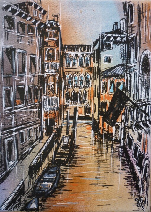 Painting titled "Venise canal 2" by Christelle Veron Cherbonnier, Original Artwork