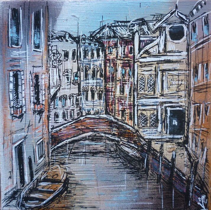 Painting titled "Venise canal 3" by Christelle Veron Cherbonnier, Original Artwork