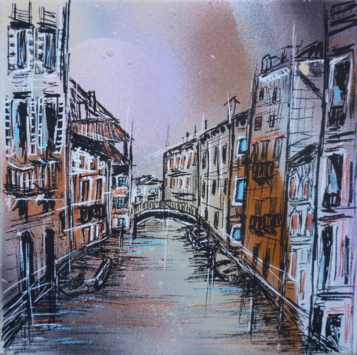 Painting titled "Venise canal 4" by Christelle Veron Cherbonnier, Original Artwork