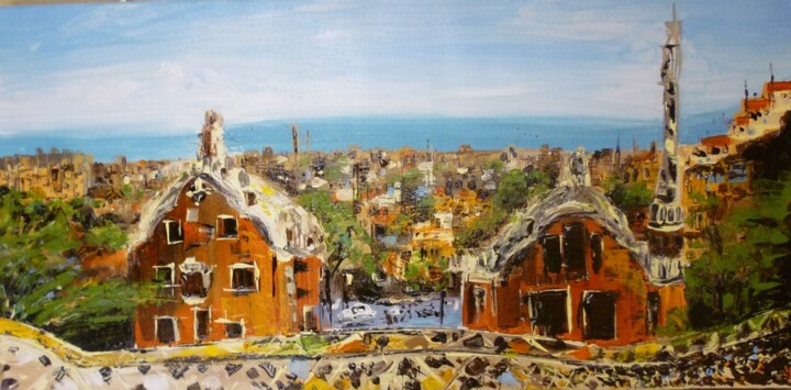 Painting titled "Parc Guell" by Christelle Veron Cherbonnier, Original Artwork