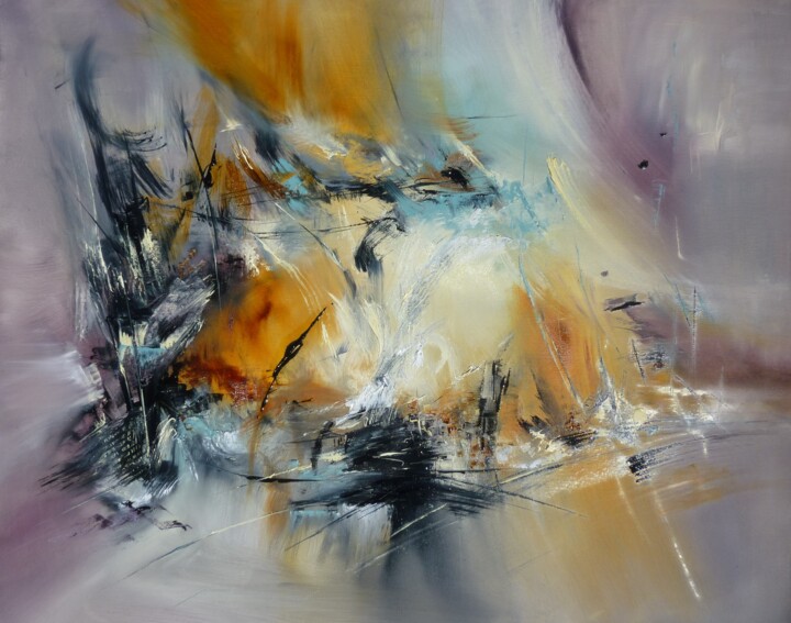 Peinture intitulée "L'étang du héron ty…" par Christelle Veron Cherbonnier, Œuvre d'art originale